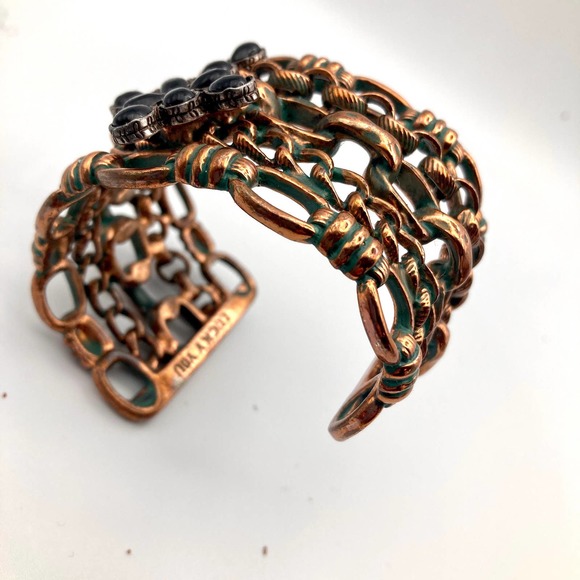 Lucky Brand cuff bracelet copper wide black glass cross boho lucky you - Picture 8 of 10